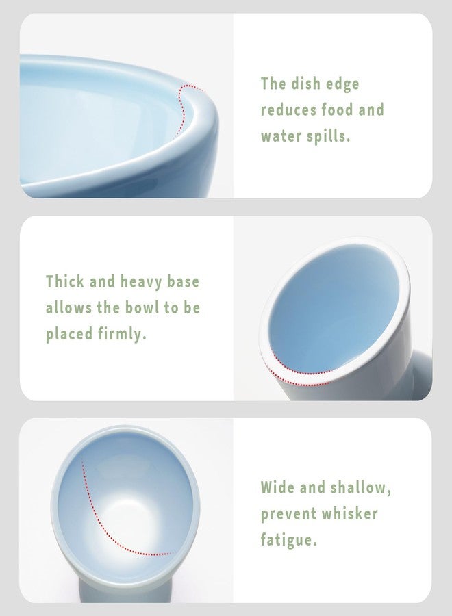 CEEFU Extra Wide Elevated Ceramic Cat Bowl, 6.2" Shallow Dish for Whisker Fatigue Relief, 5" Height for Easy Feeding, Durable Raised Cat Food Bowls, Pack of 2, Blue - Image 2