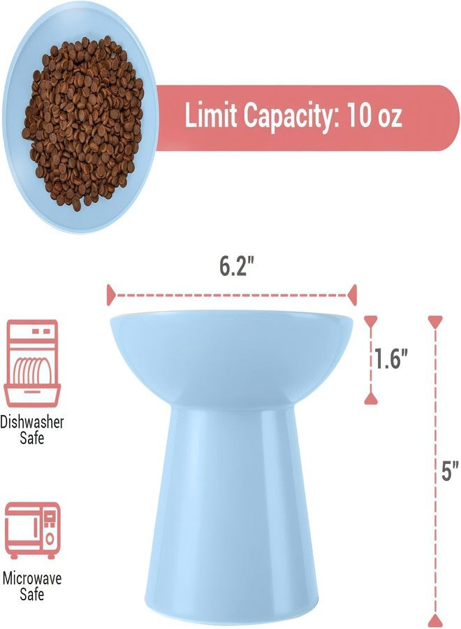 CEEFU Extra Wide Elevated Ceramic Cat Bowl, 6.2" Shallow Dish for Whisker Fatigue Relief, 5" Height for Easy Feeding, Durable Raised Cat Food Bowls, Pack of 2, Blue - Image 3