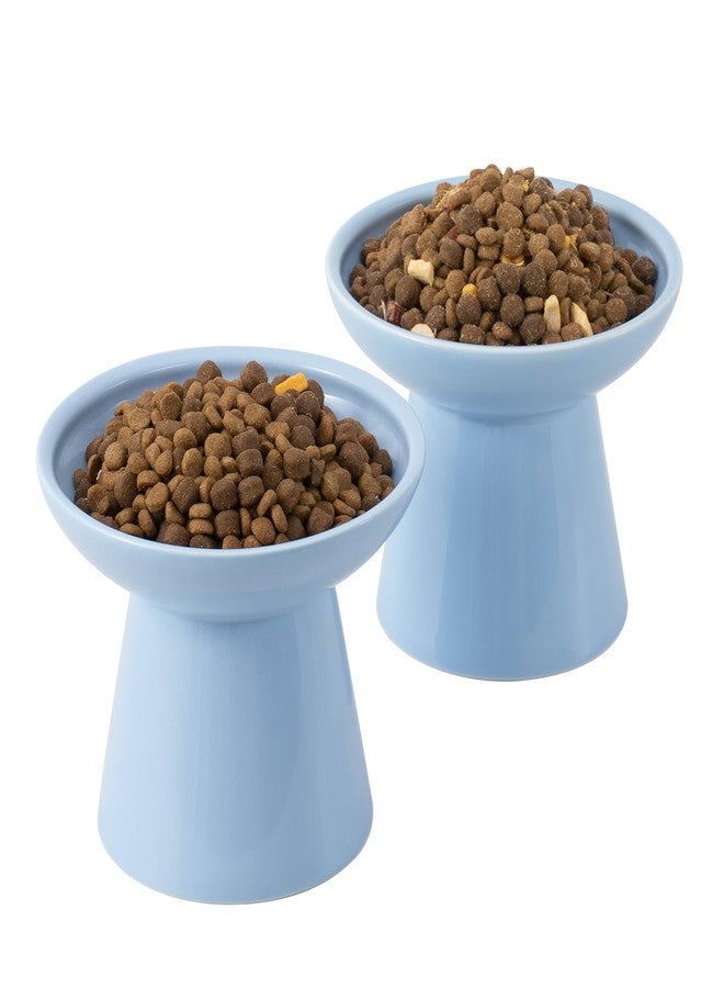 CEEFU Extra Wide Elevated Ceramic Cat Bowl, 6.2" Shallow Dish for Whisker Fatigue Relief, 5" Height for Easy Feeding, Durable Raised Cat Food Bowls, Pack of 2, Blue - Image 1