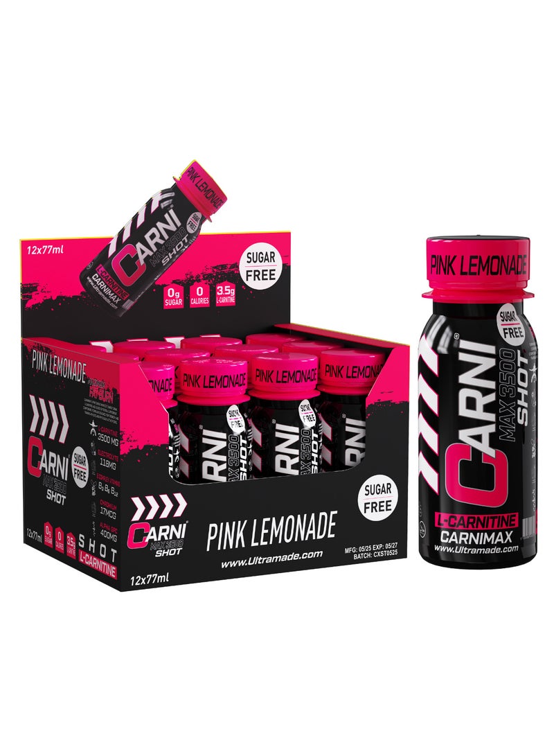 C5 CarniMax Shot Pink Lemonade - L-Carnitine Drink, 77ml, Sugar-Free, Weight Loss 12 Bottles - Image 1
