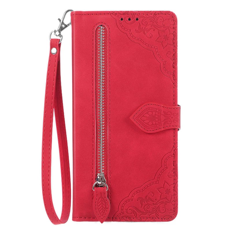 Phone Case | Cover for Samsung Galaxy S23 | Kickstand | Red | Leather Texture - Image 1