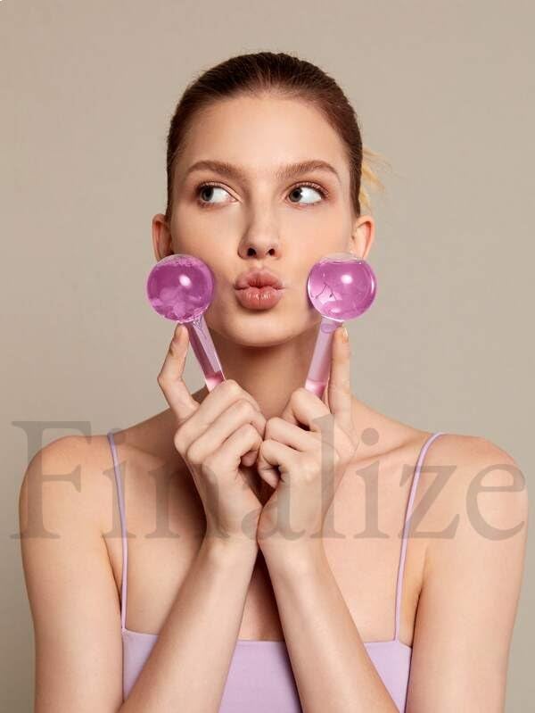 Finalize Facial Ice Globe Smart Cool Face Roller Neck Massager Ball Facial Massage Tools for Neck Eye Circle Reduce Puffiness Anti Ageing Wrinkles Soothing Firming Skin 2Pcs PINK - Image 4