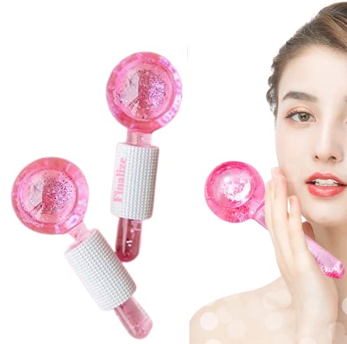 Finalize Facial Ice Globe Smart Cool Face Roller Neck Massager Ball Facial Massage Tools for Neck Eye Circle Reduce Puffiness Anti Ageing Wrinkles Soothing Firming Skin 2Pcs PINK - Image 1