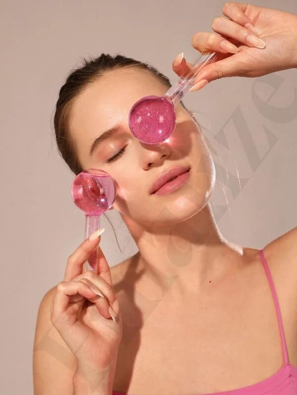 Finalize Facial Ice Globe Smart Cool Face Roller Neck Massager Ball Facial Massage Tools for Neck Eye Circle Reduce Puffiness Anti Ageing Wrinkles Soothing Firming Skin 2Pcs PINK - Image 2