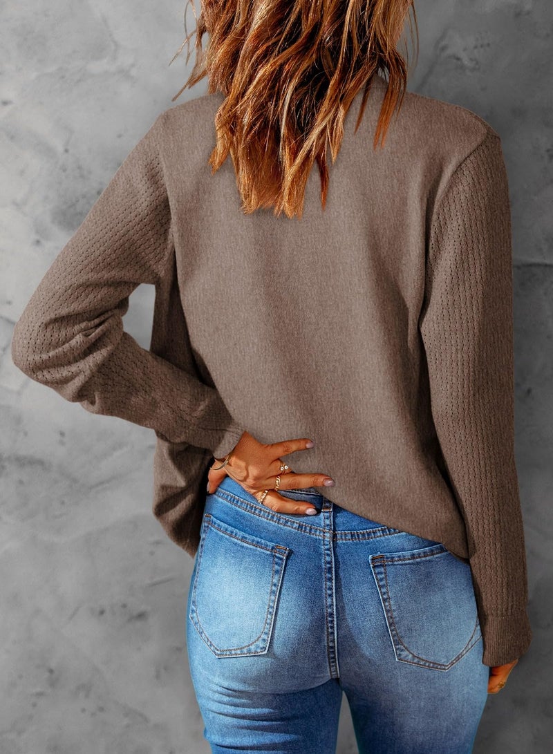 Dokotoo Cardigan Sweaters for Women Wool Blend Chocolate Brown Fall Clothes Casual Winter Clothing for Women Outfits V Neck Long Sleeve Button Up Hollow Out Cardigans Sweater Tops L - Image 2