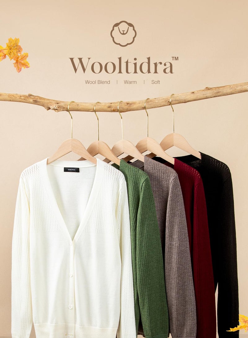 Dokotoo Cardigan Sweaters for Women Wool Blend Chocolate Brown Fall Clothes Casual Winter Clothing for Women Outfits V Neck Long Sleeve Button Up Hollow Out Cardigans Sweater Tops L - Image 4