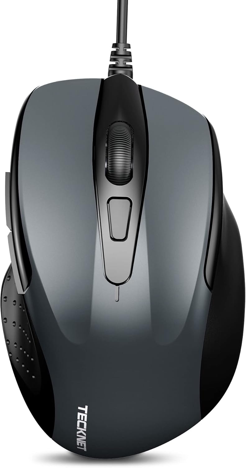 TECKNET USB Wired Mouse, 6400 DPI Mice 4 Adjustable DPI with 6-Button Corded, Optical Computer Mouse with Ergonomic Design for Laptop, Chromebook, PC, Desktop, Mac, Notebook,Gray-Black - Image 1