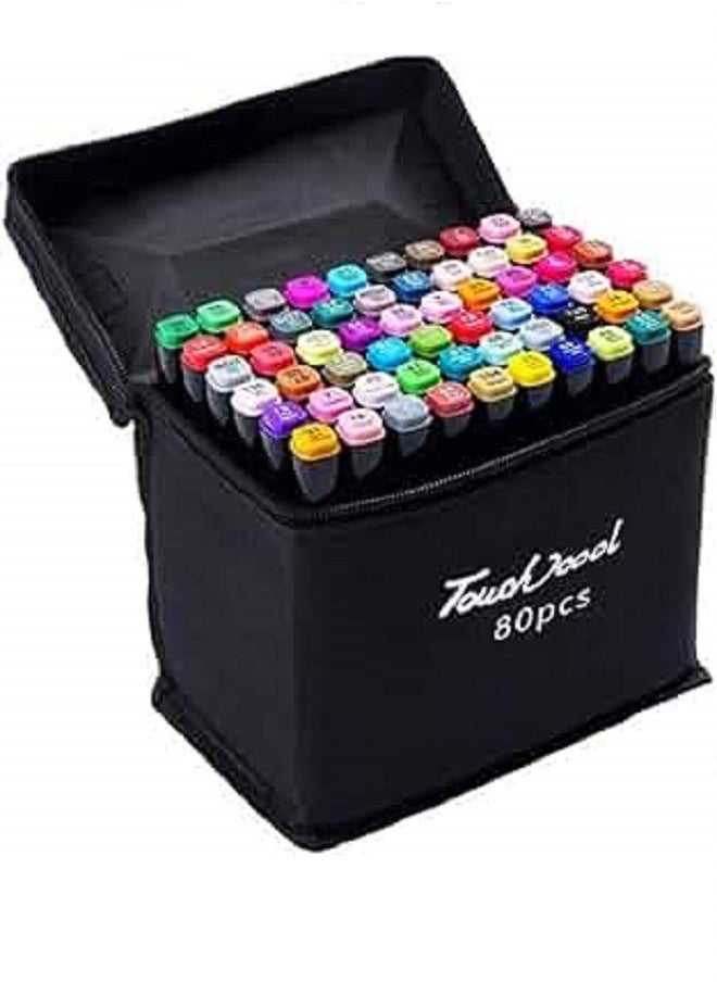 Touch  Professional Dual Tip Marker and Pen Set for Drawing Activities with Bag - 80 Pcs Colors