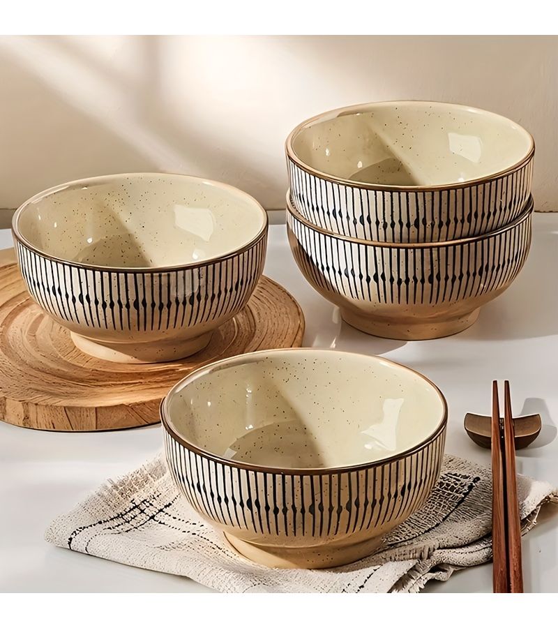 6 Pcs Japanese Retro Hand Painted Ceramic Tableware Set Classic Blue White Brown Color Scheme Bowls Plates Spoons Rice Salad Soup Home Restaurant - Image 4