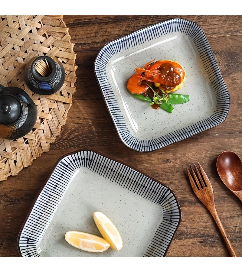 6 Pcs Japanese Retro Hand Painted Ceramic Tableware Set Classic Blue White Brown Color Scheme Bowls Plates Spoons Rice Salad Soup Home Restaurant - Image 2