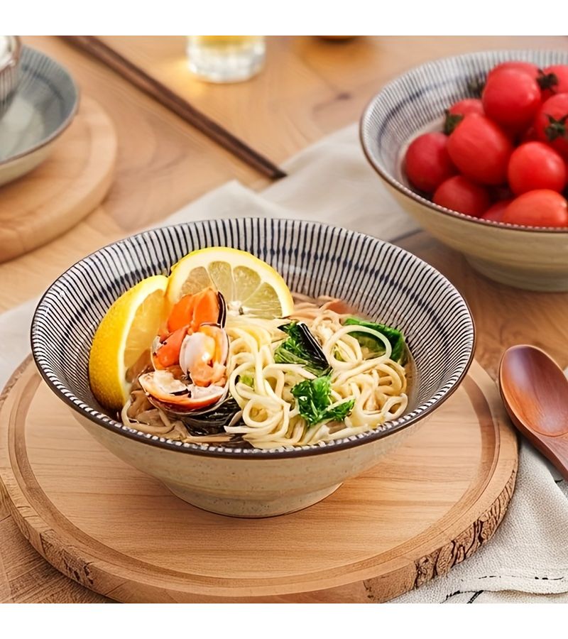 6 Pcs Japanese Retro Hand Painted Ceramic Tableware Set Classic Blue White Brown Color Scheme Bowls Plates Spoons Rice Salad Soup Home Restaurant - Image 5