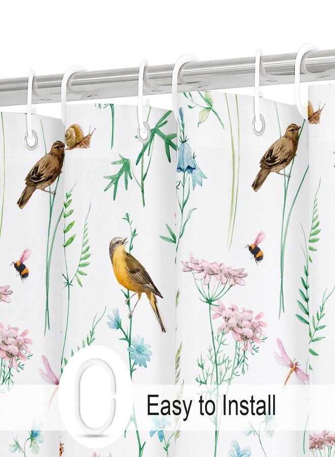 Litabel Green Cute Floral Shower Curtain, Watercolor Birds, Butterflies, Snails & Flower Design Shower Curtains for Chic Bathroom, Nature-Inspired Garden Fabric Shower Curtain, 72 x 72 - Image 3