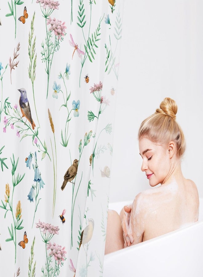 Litabel Green Cute Floral Shower Curtain, Watercolor Birds, Butterflies, Snails & Flower Design Shower Curtains for Chic Bathroom, Nature-Inspired Garden Fabric Shower Curtain, 72 x 72 - Image 5