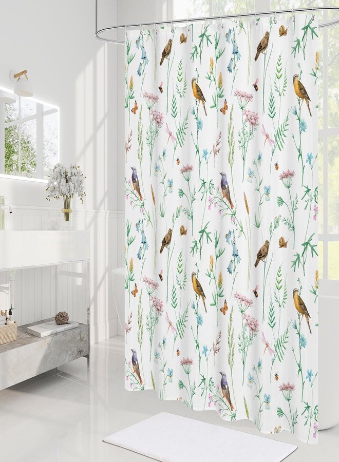 Litabel Green Cute Floral Shower Curtain, Watercolor Birds, Butterflies, Snails & Flower Design Shower Curtains for Chic Bathroom, Nature-Inspired Garden Fabric Shower Curtain, 72 x 72 - Image 2