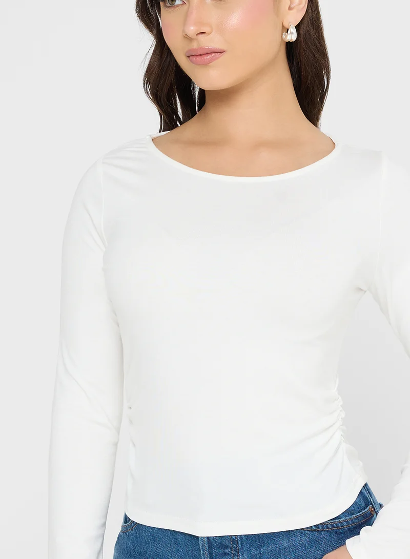 Ginger Basics Ruched Fitted Long Sleeves T-shirt