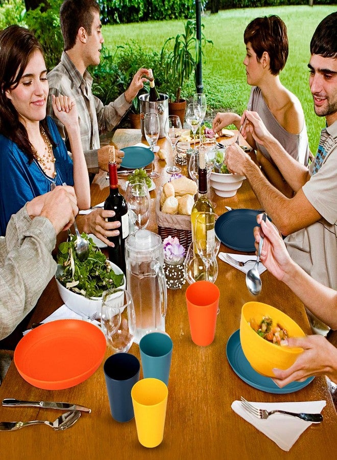 Supernal 32pcs Wheat Straw Dinnerware Sets,Plastic Plates and Bowls Sets for 8,Unbreakable Plates and Bowls Sets Dishwasher Safe Microwave Safe Fun Colors Perfect for Cooking Family Camping Picnics - Image 5