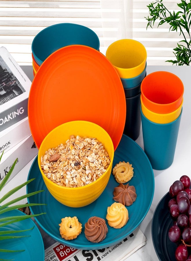 Supernal 32pcs Wheat Straw Dinnerware Sets,Plastic Plates and Bowls Sets for 8,Unbreakable Plates and Bowls Sets Dishwasher Safe Microwave Safe Fun Colors Perfect for Cooking Family Camping Picnics - Image 4