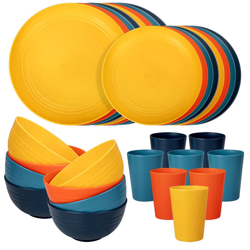 Supernal 32pcs Wheat Straw Dinnerware Sets,Plastic Plates and Bowls Sets for 8,Unbreakable Plates and Bowls Sets Dishwasher Safe Microwave Safe Fun Colors Perfect for Cooking Family Camping Picnics - Image 1