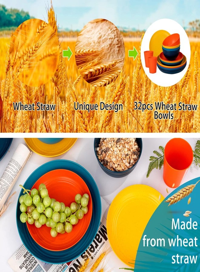 Supernal 32pcs Wheat Straw Dinnerware Sets,Plastic Plates and Bowls Sets for 8,Unbreakable Plates and Bowls Sets Dishwasher Safe Microwave Safe Fun Colors Perfect for Cooking Family Camping Picnics - Image 3