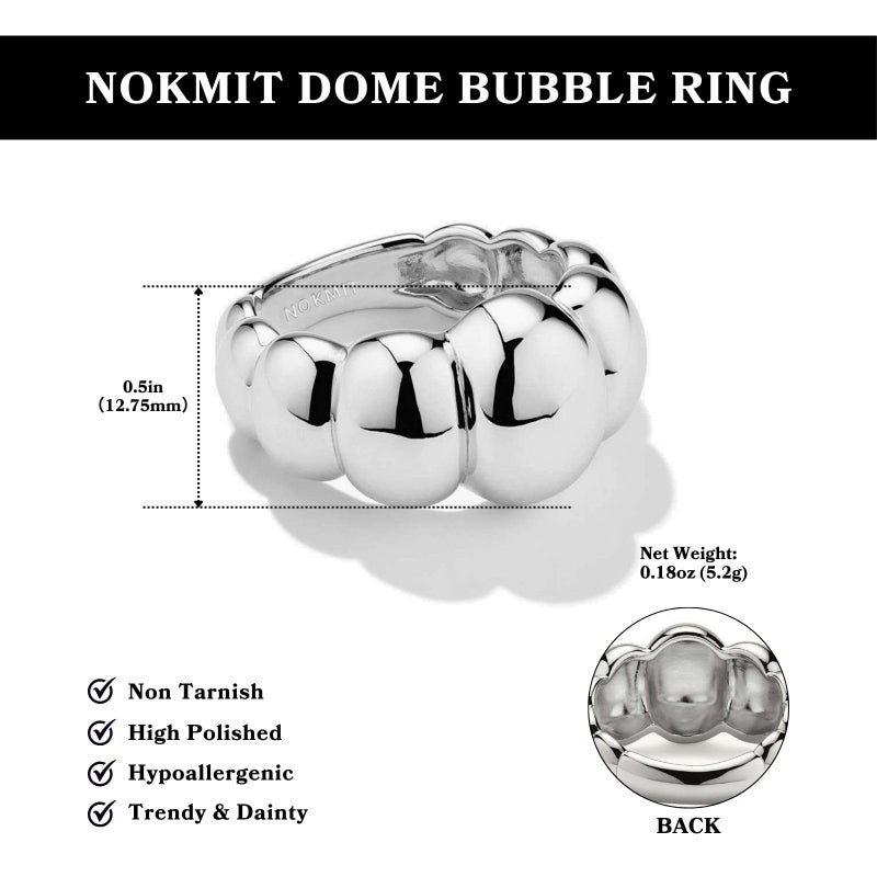 NOKMIT 14K Chunky Silver Statement Rings for Women Cute Puffy Dome Bubble Thumb Band High Polished Non Tarnish Comfort Fit Size 5-10 (Silver, 8) - Image 3