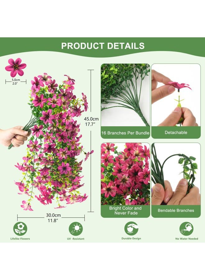 ZFProcess Artificial Flowers for Outdoors, 2 Pcs Fake Hanging Flowers Plants Outdoors Spring Summer Decoration, UV Resistant Faux Flower for Outdoor Planters Porch Patio Yard Home Decor(Gradient Purple Red) - Image 4