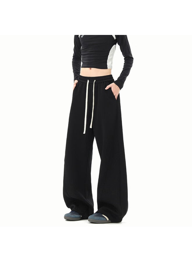Izexx American Style Heavyweight Loose Fit Wide Leg Straight Cut Casual Sweatpants For Men Spring Black 3XL - Image 2
