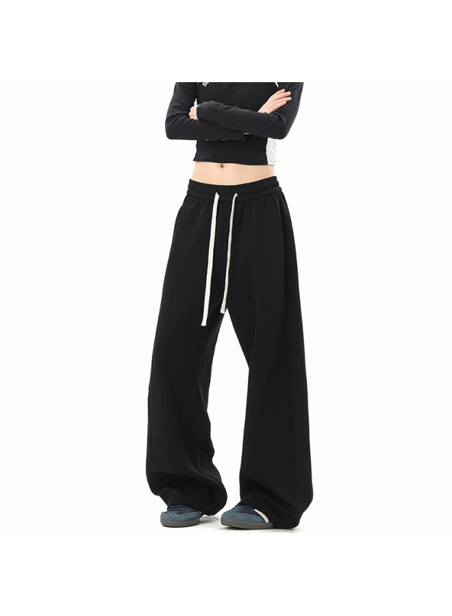 Izexx American Style Heavyweight Loose Fit Wide Leg Straight Cut Casual Sweatpants For Men Spring Black 3XL - Image 3