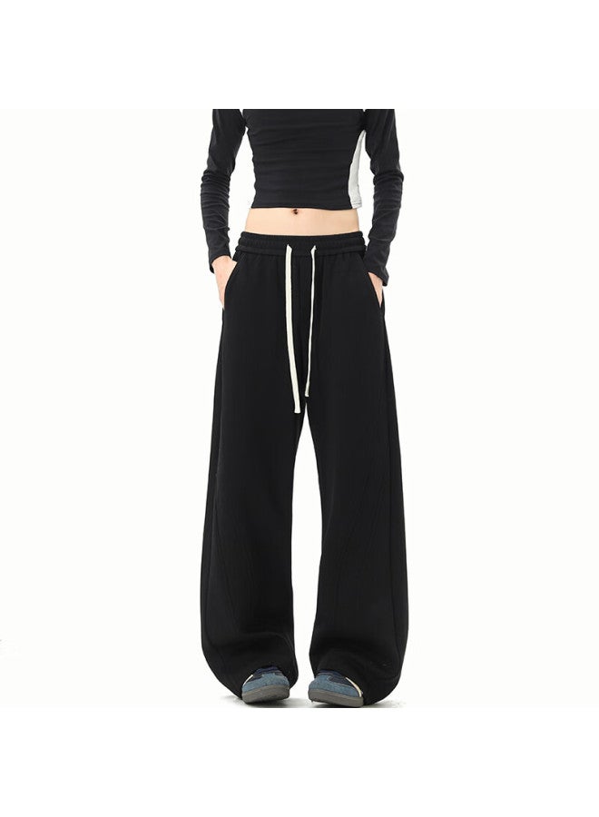 Izexx American Style Heavyweight Loose Fit Wide Leg Straight Cut Casual Sweatpants For Men Spring Black 3XL - Image 5