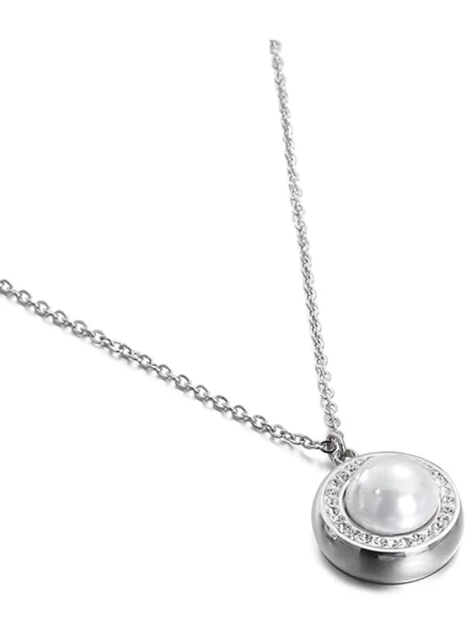 لي كوبر طقم مجوهرات نسائي من الفولاذ المقاوم للصدأ بطلاء فضي قلادة + أقراط