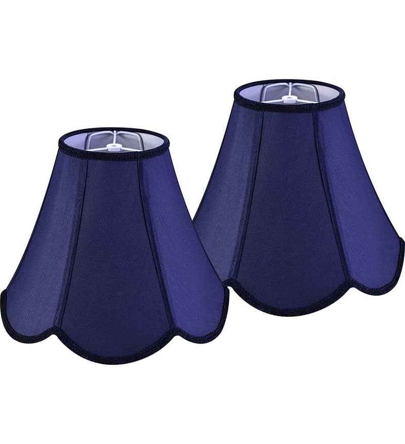 GO&SO Navy Blue Lamp Shade Rayon Silk Bell Lamp Shades 2pc -Petal Edge Braid Scalloped Lamp Shade Medium,6"Top x 13"Bottom x 10.6"Vertical Height (Spider) Floor Lamp Shade Replacement -Easy Assembly - Image 1