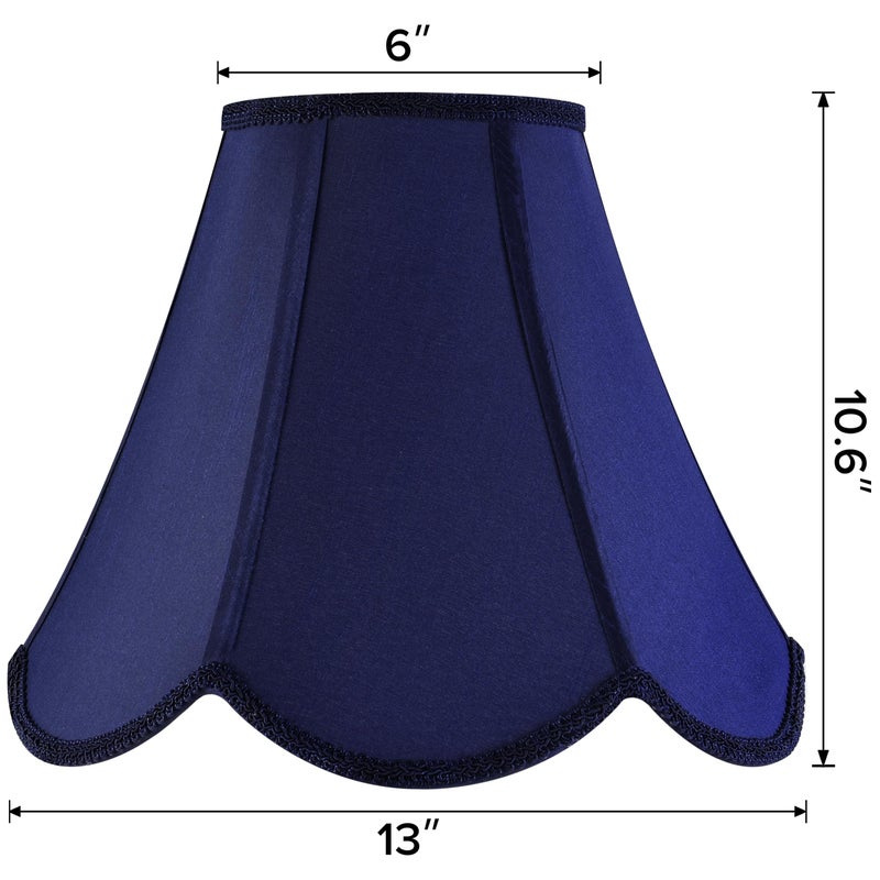 GO&SO Navy Blue Lamp Shade Rayon Silk Bell Lamp Shades 2pc -Petal Edge Braid Scalloped Lamp Shade Medium,6"Top x 13"Bottom x 10.6"Vertical Height (Spider) Floor Lamp Shade Replacement -Easy Assembly - Image 2