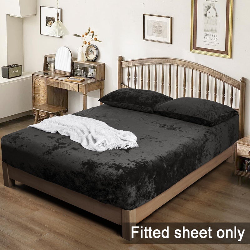 بي أتش إف PHF حقا مخملية مخملية ورقة كاليفورنيا كينغ الحجم 1 فاخر سوبر ناعم ناعم مريح القاع مع 15 "" جيب عميق مناسبة لفصل الشتاء والربيع لا وسادة الأسود - Image 2