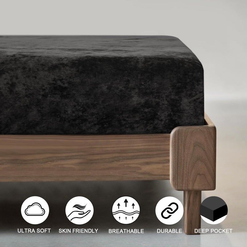 بي أتش إف PHF حقا مخملية مخملية ورقة كاليفورنيا كينغ الحجم 1 فاخر سوبر ناعم ناعم مريح القاع مع 15 "" جيب عميق مناسبة لفصل الشتاء والربيع لا وسادة الأسود - Image 3