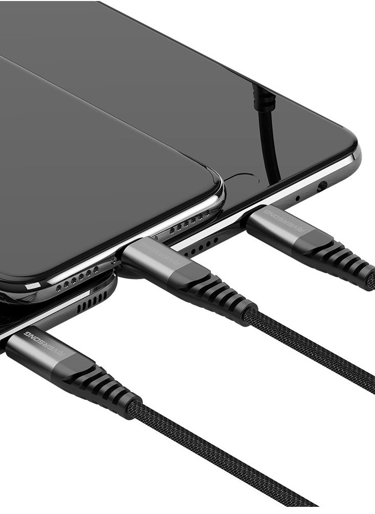 RIVERSONG RIVERSONG Type-A To 3-1 (Lightning, Type-C & Micro) Nylon Braided Fast Charging Cable, 1M, Black  - Image 5