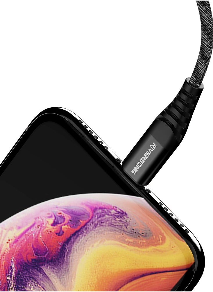 RIVERSONG RIVERSONG Type-A To 3-1 (Lightning, Type-C & Micro) Nylon Braided Fast Charging Cable, 1M, Black  - Image 4