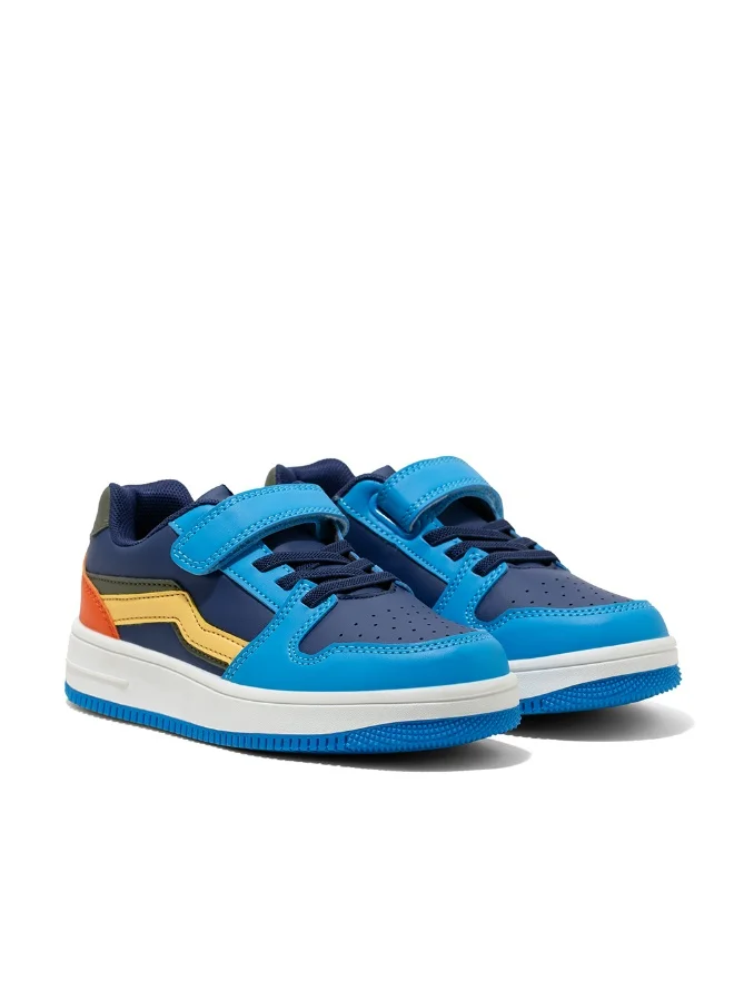 Kids Sneakers for Boys & Girls, Lightweight Low-Top Casual Sports Shoes with Adjustable Strap Light Blue Orange - AMICA