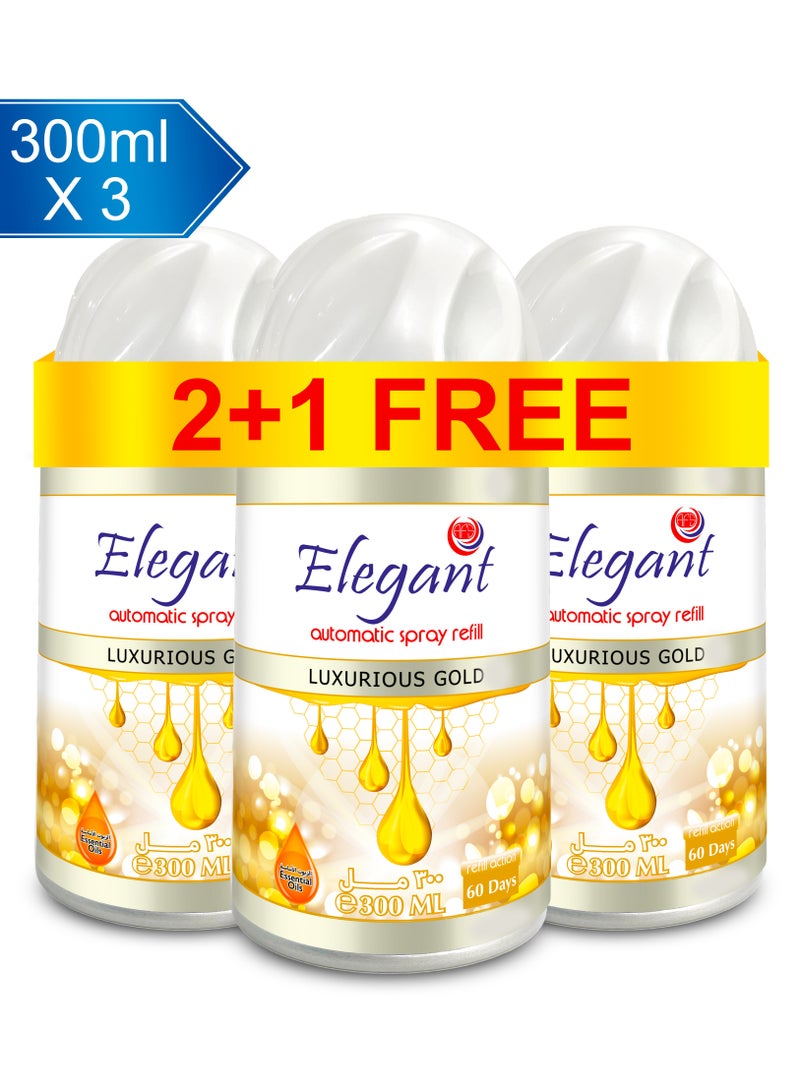Elegant 3 Piece Luxurious Gold Automatic Refill Spray Set 300ml  - Image 2