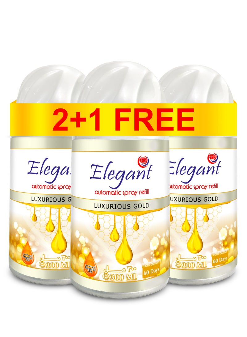 Elegant 3 Piece Luxurious Gold Automatic Refill Spray Set 300ml  - Image 1