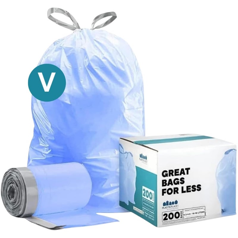 Plasticplace Plasticplace Custom Fit Trash Bags Compatible with simplehuman Code V 200 Count Tinted Blue Drawstring Garbage Liners 4248 Gallon 145 x 28 