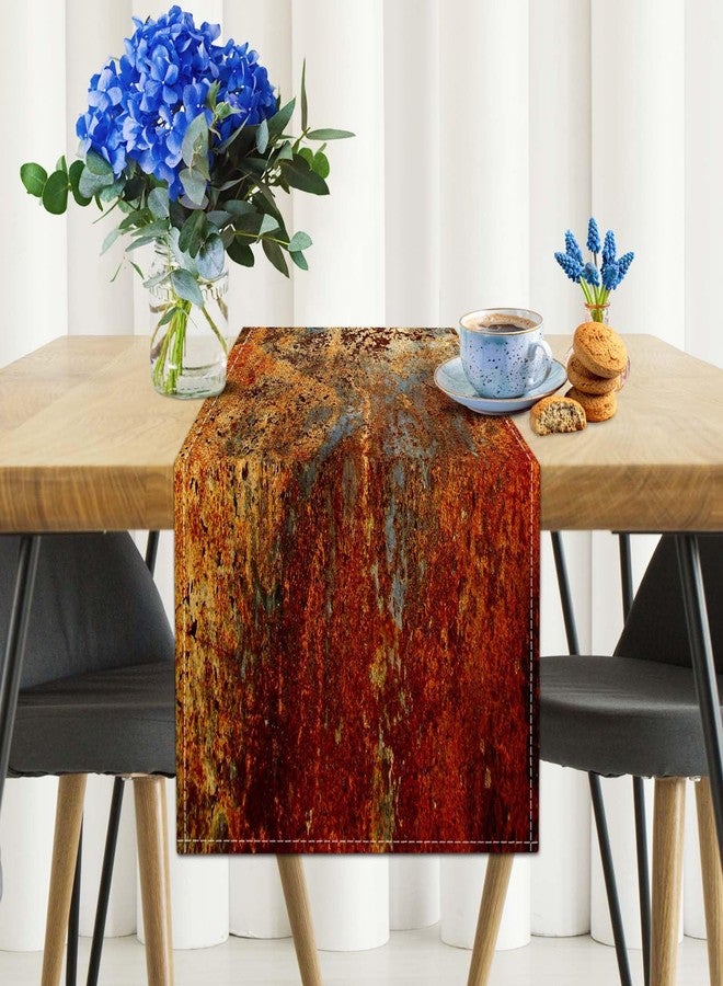 AILUER Brown and Orange Table Runner Inch Modern Abstract Messy Rust Painting Linen Dresser Runner Vintage Farmhouse Style Table Decor for Kitchen Dining Wedding Coffee Home Party (13"x 36") - Image 2