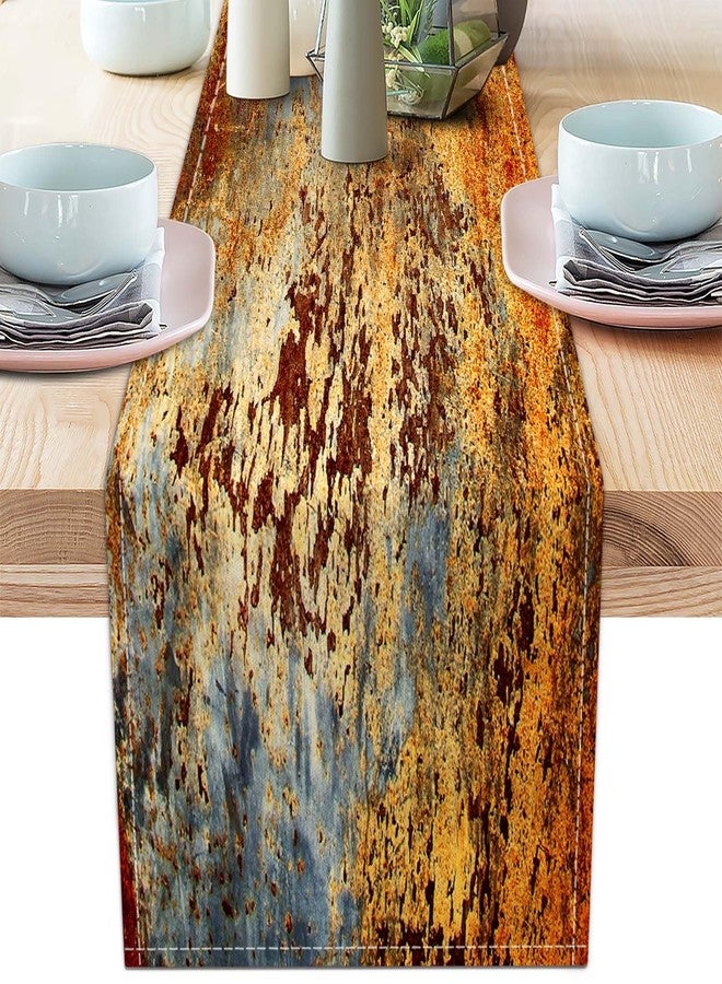 AILUER Brown and Orange Table Runner Inch Modern Abstract Messy Rust Painting Linen Dresser Runner Vintage Farmhouse Style Table Decor for Kitchen Dining Wedding Coffee Home Party (13"x 36") - Image 1
