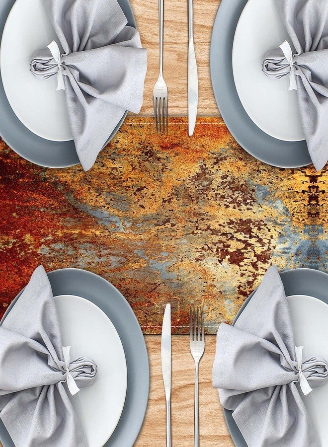 AILUER Brown and Orange Table Runner Inch Modern Abstract Messy Rust Painting Linen Dresser Runner Vintage Farmhouse Style Table Decor for Kitchen Dining Wedding Coffee Home Party (13"x 36") - Image 4