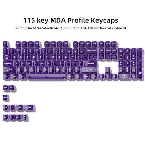 dagaladoo Purple Clear keycaps,Transparent keycaps 60 75 100 Percent,Crystal keycap Set,Shine Through Key caps Ceramic Style,MDA Profile Keyboard Key Cap for Mx Switches Mechanical Keyboard(115key) - Image 2