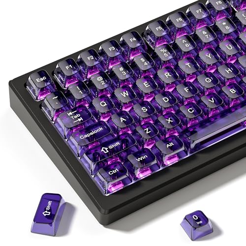 dagaladoo Purple Clear keycaps,Transparent keycaps 60 75 100 Percent,Crystal keycap Set,Shine Through Key caps Ceramic Style,MDA Profile Keyboard Key Cap for Mx Switches Mechanical Keyboard(115key) - Image 1