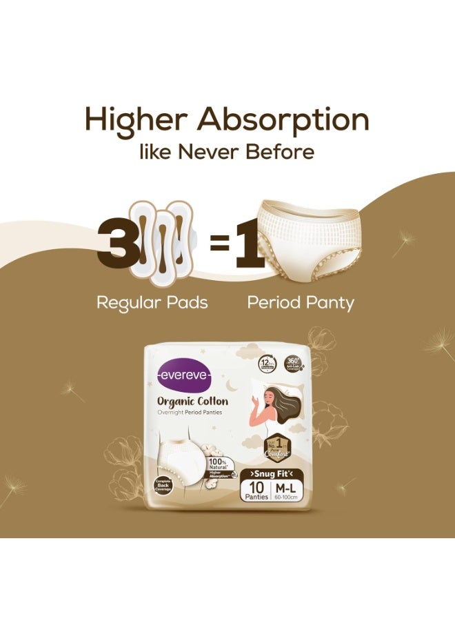 Evereve Organic Cotton Period Panty for Girls & Women, (M-L), 10 Pcs, 360 Degree Overnight Coverage, 100% Natural Comfort, High Absorbency for Heavy Flow, Maternity Postpartum Disposable Panty - Image 2