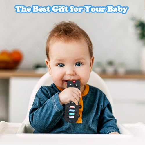 SOLIFEGOBLE 2-Pack Baby Remote Control Teether Toy for Babies 0-18 Months Silicone Infant Teething Toys Boys Girls Infants Teething Toys (Black + Gray) - Image 5
