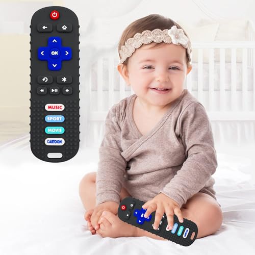 SOLIFEGOBLE 2-Pack Baby Remote Control Teether Toy for Babies 0-18 Months Silicone Infant Teething Toys Boys Girls Infants Teething Toys (Black + Gray) - Image 3