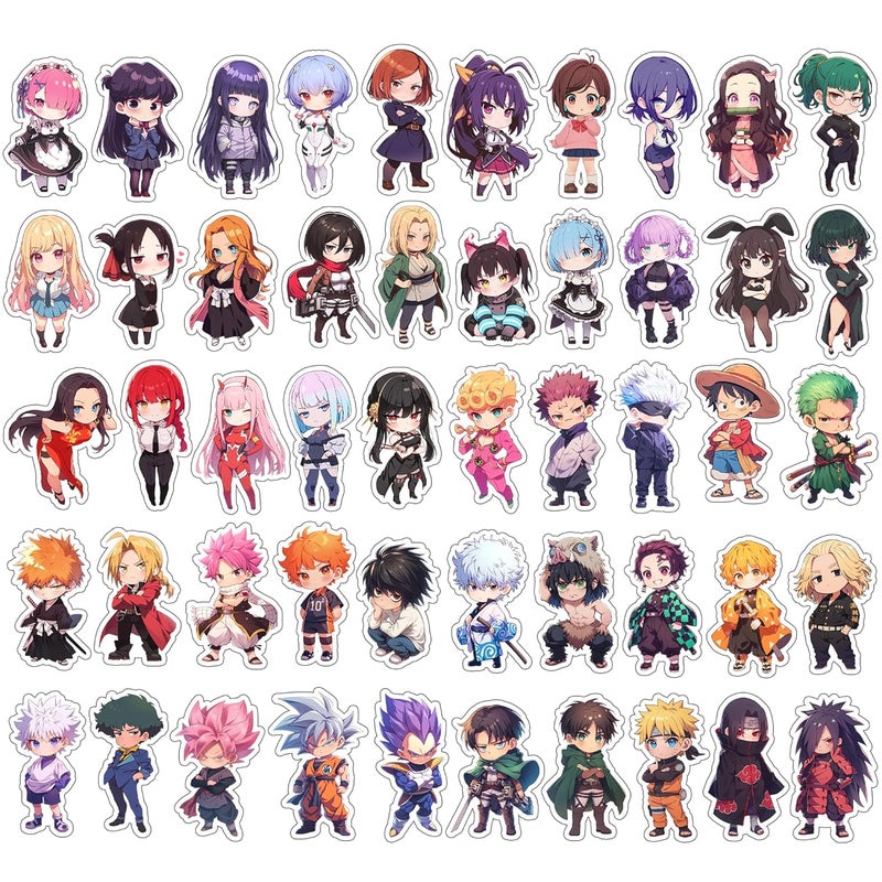 Pack of 50+ Mix Anime Chibi Characters Stickers for Laptop, Phone Case, Guitar, Bike, Pc, Scrapbook etc. Waterproof Glossy Laminated Residue Free Anime Stickers