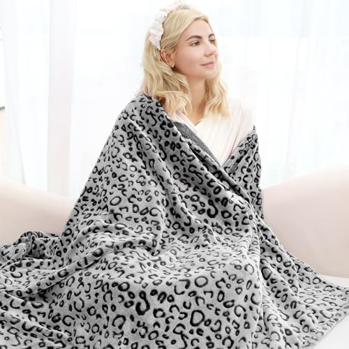 MIBOI Black Throw Blanket for Couch Soft Fleece Leopard Blanket Cozy Warm Black Fuzzy Blankets for Men Women Bed - Image 3