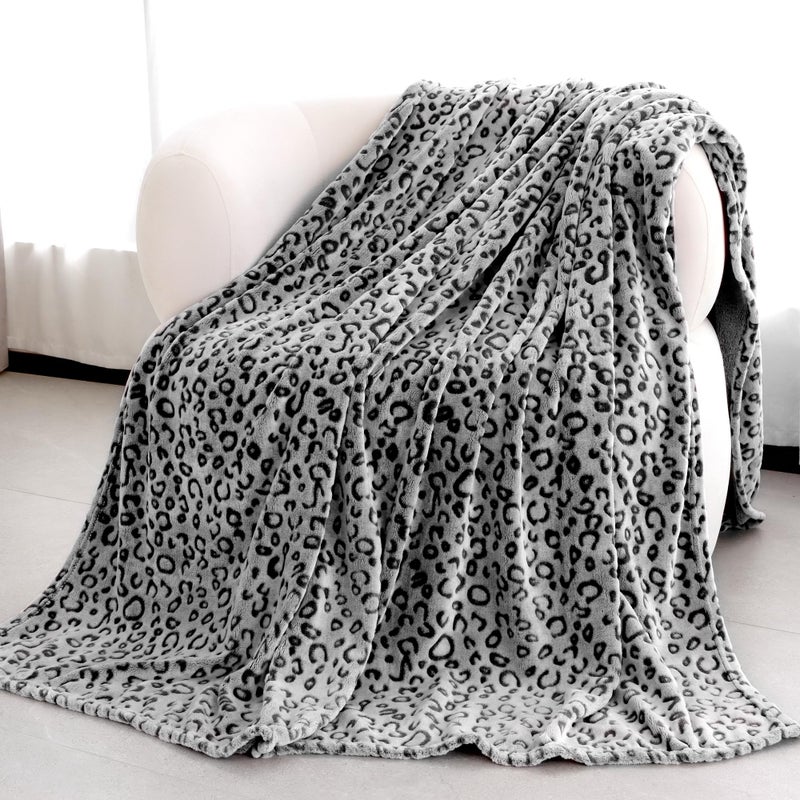 MIBOI Black Throw Blanket for Couch Soft Fleece Leopard Blanket Cozy Warm Black Fuzzy Blankets for Men Women Bed - Image 2